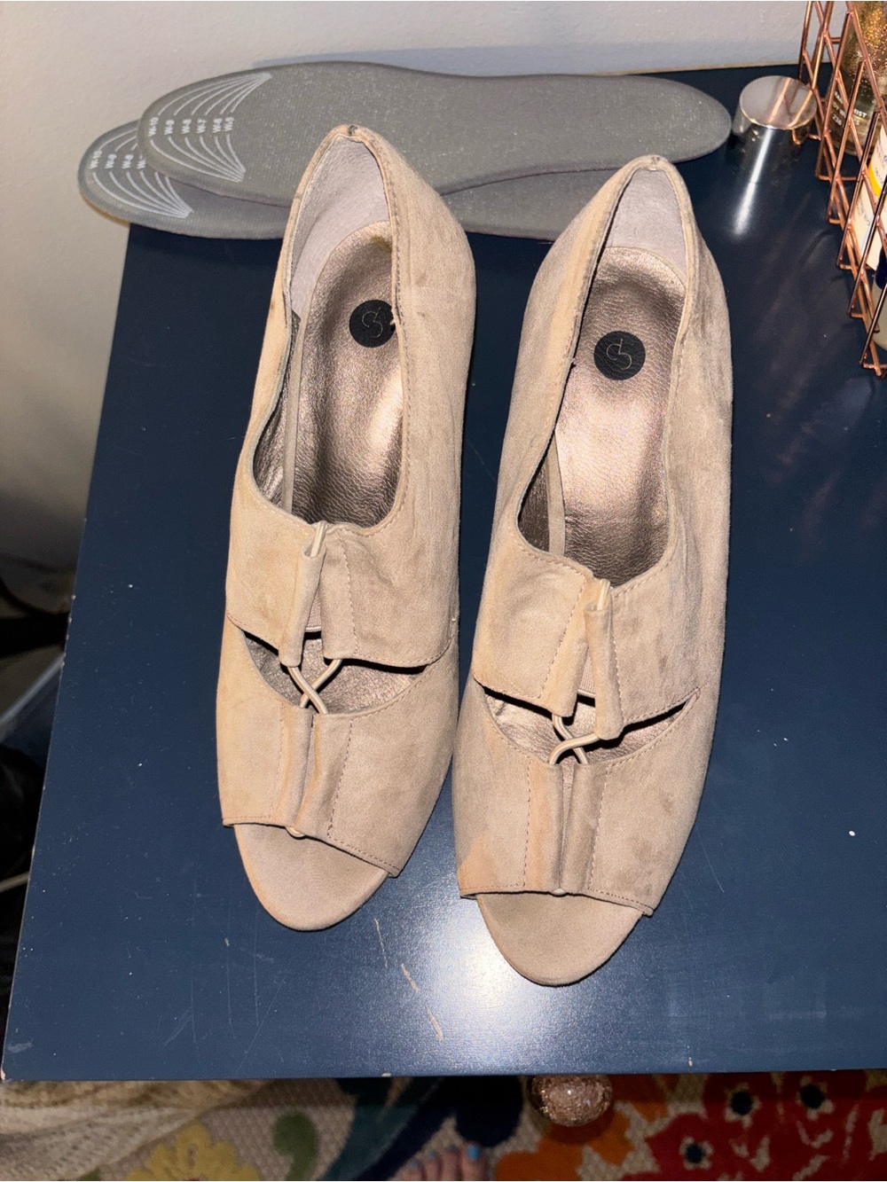 Suede Peep-Toe Heels in Taupe - Women's Dress Shoes